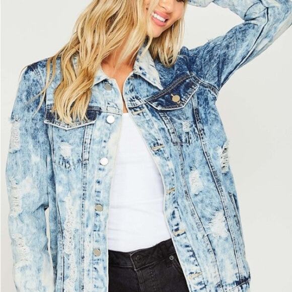 Fantastic Fawn blue white distressed denim jacket size large L 
b15 - Picture 9 of 10